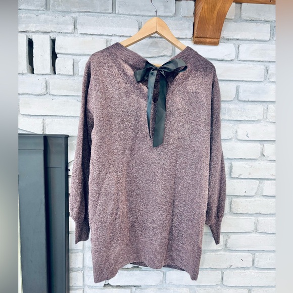 Joe Fresh Purple Tunic Long Sleeve Crew Neck Sweater with Black Bow Size Medium - Picture 1 of 6